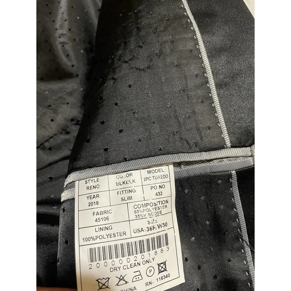 FERRECCI Black Slim Fit Tuxedo Jacket 36R Shawl Lapel 1 Button Formal Blazer